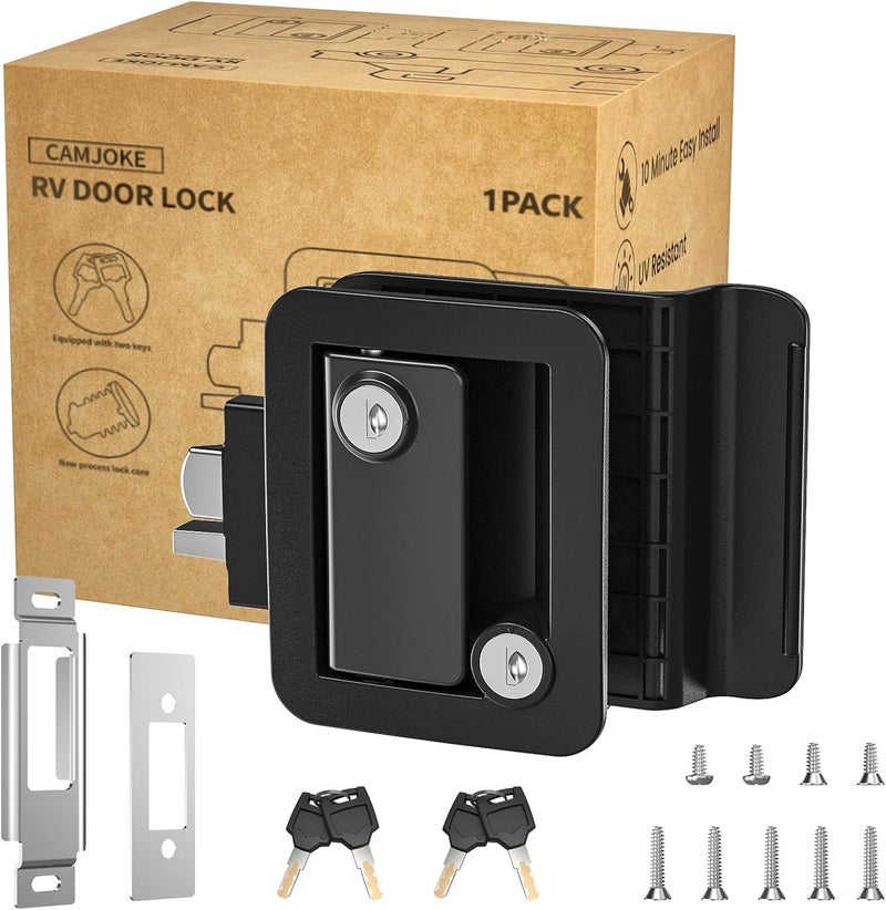 CAMJOKE RV Door Lock for Travel Trailers with Paddle Deadbolt, Camper Entry Door Latch, RV Lock Replacement Kit with 4 Keys, for Cargo Hauler Horse Trailer Truck (1 Lock 4 Keys) - Image 1